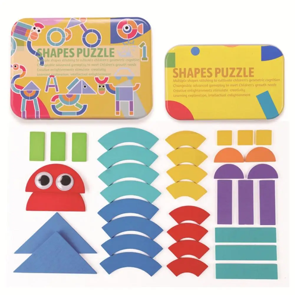 Baby Toys Wooden 3d Puzzle Intellectual Wooden Tangram with Geometric Pattern Animal Shape Kids Gift Children Educational Toy