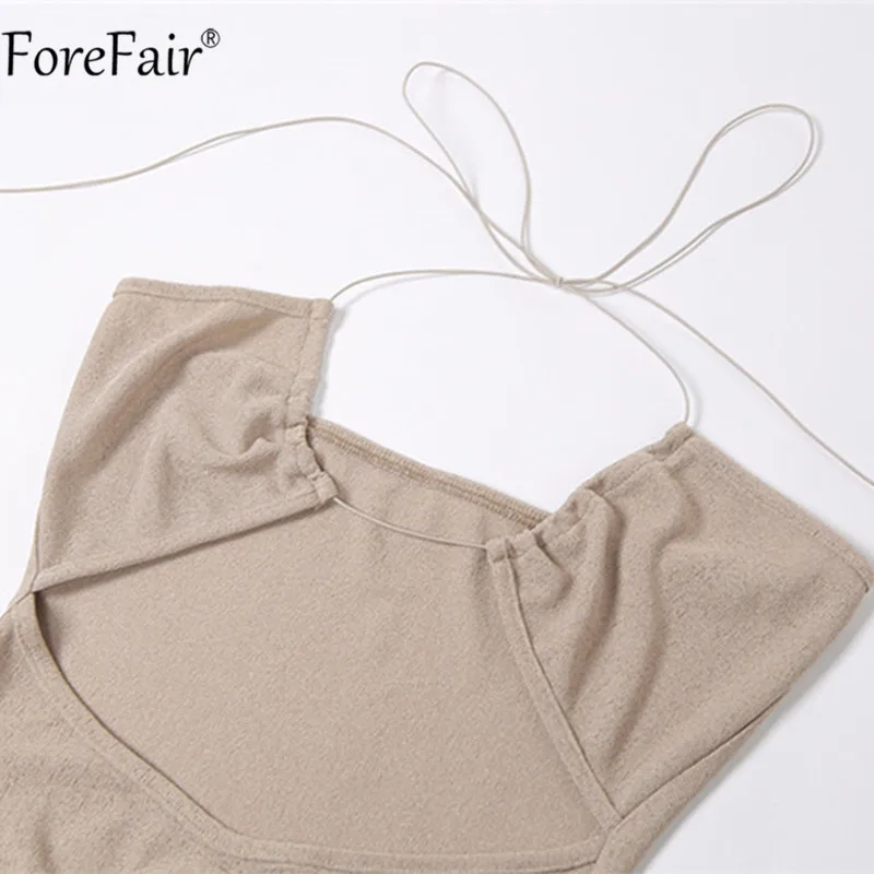 

Forefair Summer Halter Neck Black Sexy Drsses Women Bodycon Backless Hollow Out Bandage Off Shoulder Khaki Midi Beach Dress 2021