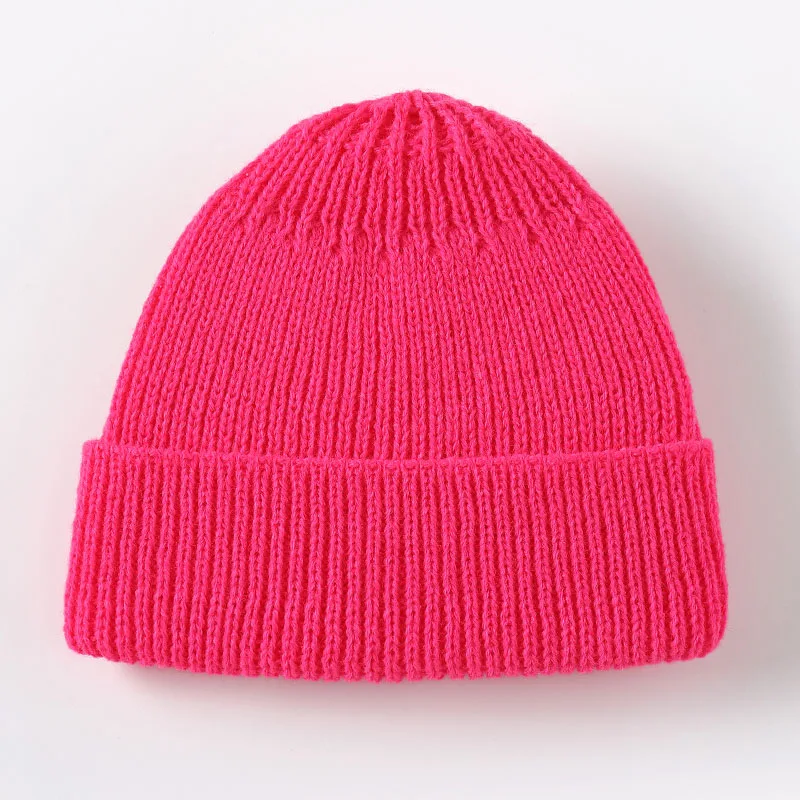 rose red Skullcap зимние шапочки для женщин и мужчин, однотонные вязаные шапки унисекс, женские мягкие эластичные лыжные теплые короткие шапки Skullies - Цвет: rose red