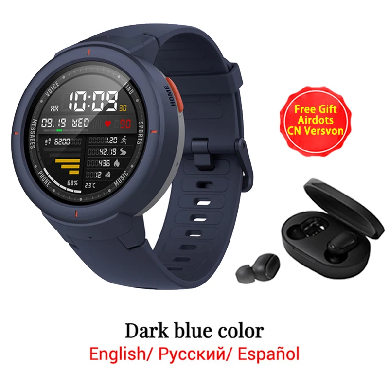 Глобальная версия, Amazfit Verge, Смарт-часы, 1,3 дюймов, AMOLED экран, набор и ответ на звонки, улучшенный HR сенсор, gps, Смарт-часы - Цвет: B add airdots CN