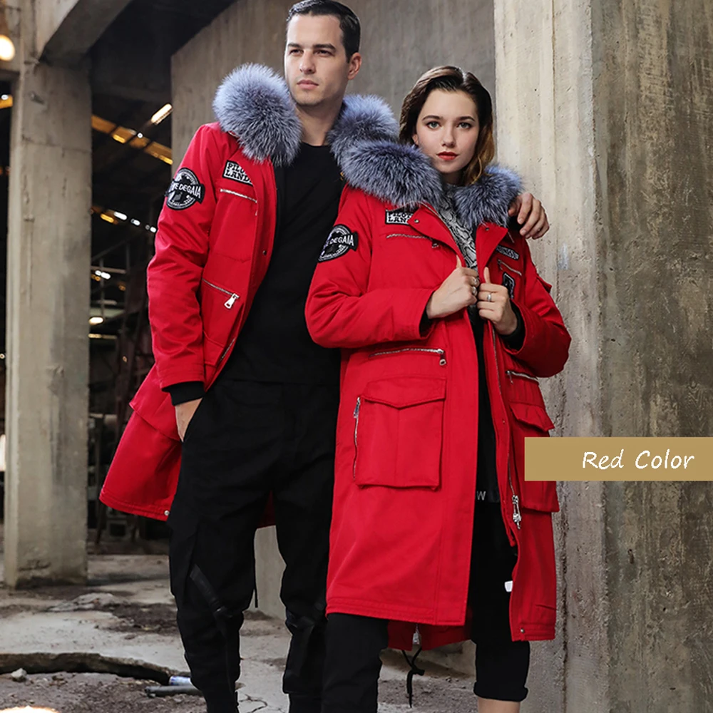 Новая пара Одинаковая одежда зимние теплые парки с натуральным кроличьим мехом