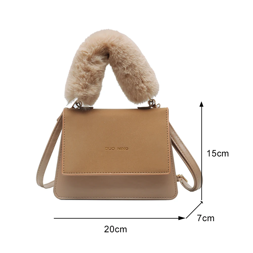 

Fashion Scrub PU Shoulder Crossbody Bag Women Plush Solid Top-handle Totes