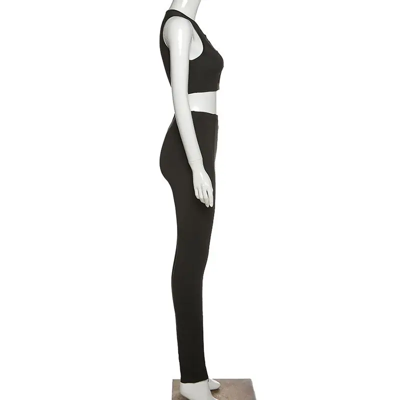 

ZKYZWX fashion women Streetwear sets hollow out sleeveless Cardigan Tank Top and sexy Skinny trousers Workout tracksuit Outfits