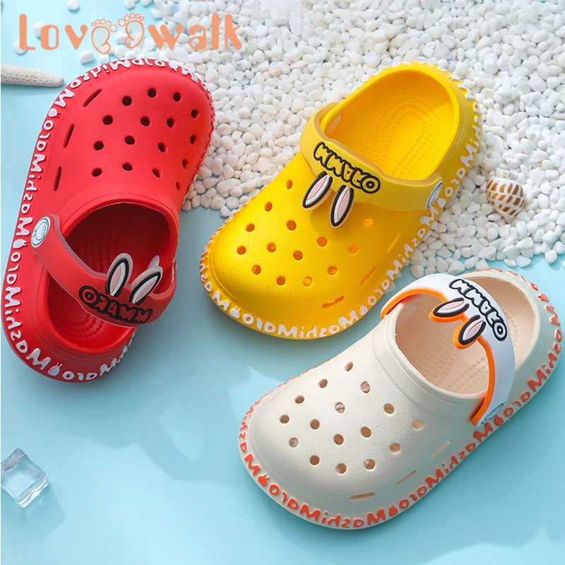 Zapatos de playa para niños, sandalias de verano de conejo para niñas, zapatillas de cocodrilo amarillas, zapatos de jardín para niños, zapatos antideslizantes con agujeros