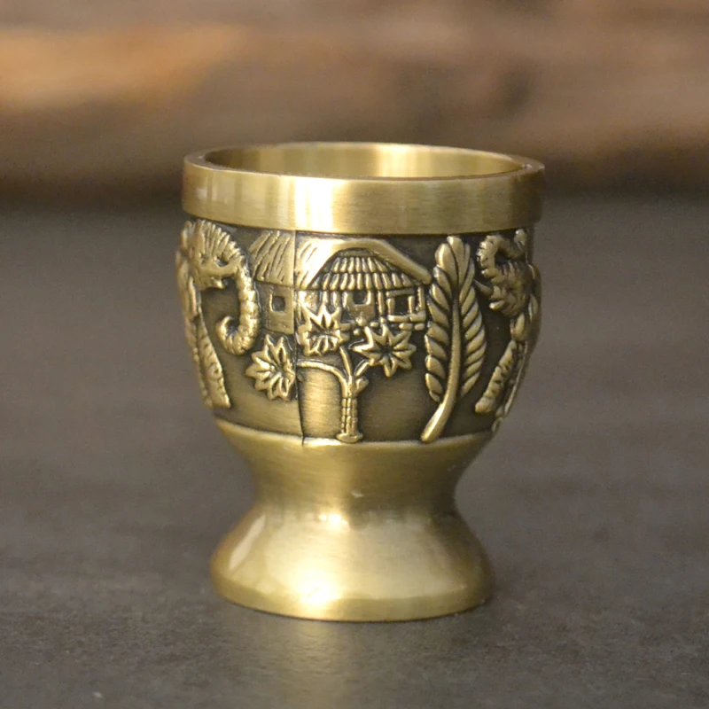 

Classical Metal Wine Cup Handmade Small Short Goblet Household Copper Wine Glass Carving Elephant Pattern Creative Drink Ware