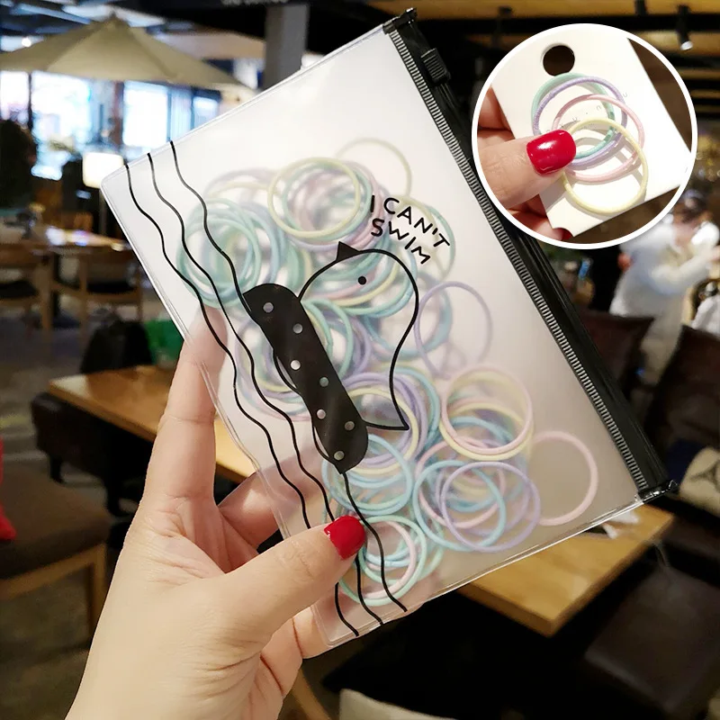 

New 100 Pcs/Bag Children Cute Candy Cartoon Solid Elastic Hair Bands Girls Lovely Scrunchies Rubber Bands Kid Hair Accessories