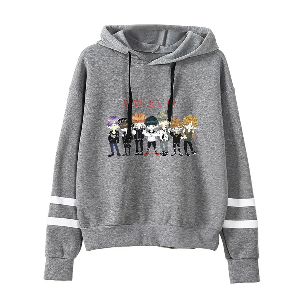 

2020 Kpop Hoodie Sweatshirts Women Print Striped Hooded Tops Harajuku Kawaii K Pop Cartoon Hoody Womens Long Sleeve Tops