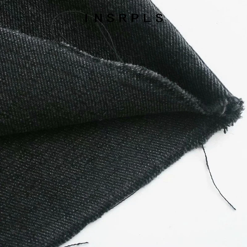 

INSRPLS Women Fashion With Gem Cropped Denim Jacket Coat Vintage Long Sleeve Frayed Hem Female Outerwear Chic Tops