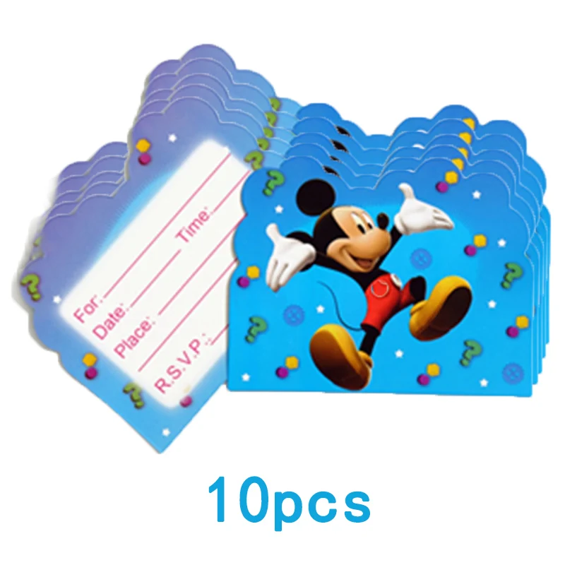 invitation card 10pc Микки Маус, детские принадлежности для дня рождения, одноразовые вечерние столовые приборы, тарелки, чашки, скатерть, украшения для детского душа - Цвет: invitation card 10pc