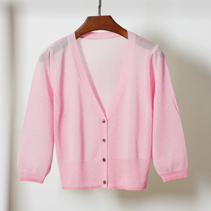 2019 summer air-conditioner coat plus size 4XL V neck ice silk three quarters thin cardigan sun protect outerwear |
