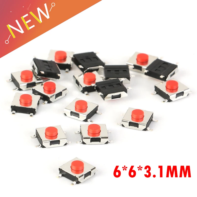 100 шт./лот 6*6*3 1 мм SMD 4-контактный сенсорный микропереключатель кнопочные