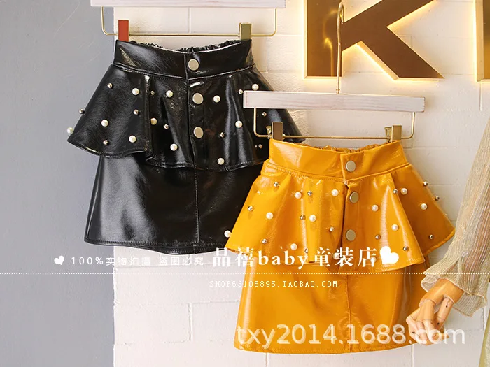 Детская одежда осень и зима 2019 новая Корейская юбка из искусственной кожи