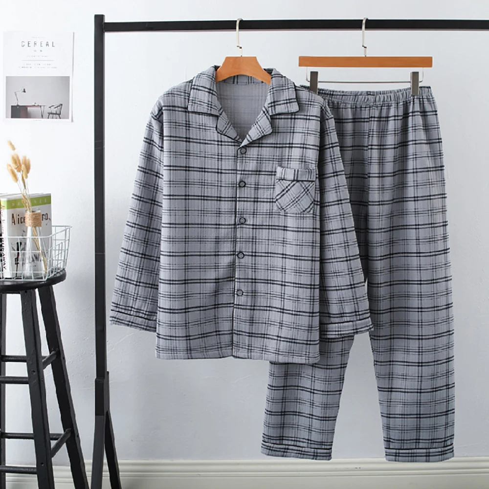 Autumn Winter Thick Warm Pajamas Double Layer Cotton Pajama Lounge Sets Plus Size Casual Plaid Sleepwear Comfortable Male Pijama