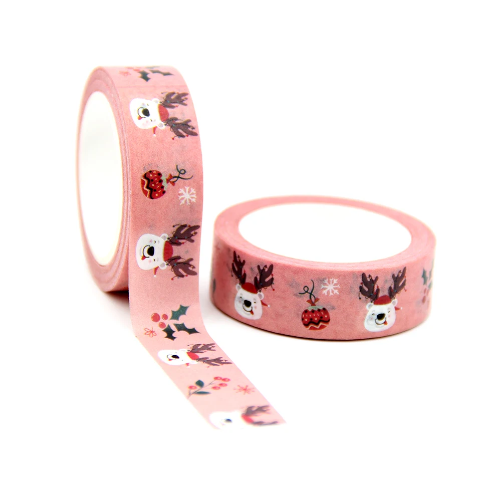 

2021 NEW 1PC 15mm x 10m Christmas Flower Elk Antlers Washi Tape Scrapbook Paper Masking Adhesive Merry Christmas Washi Tape Set