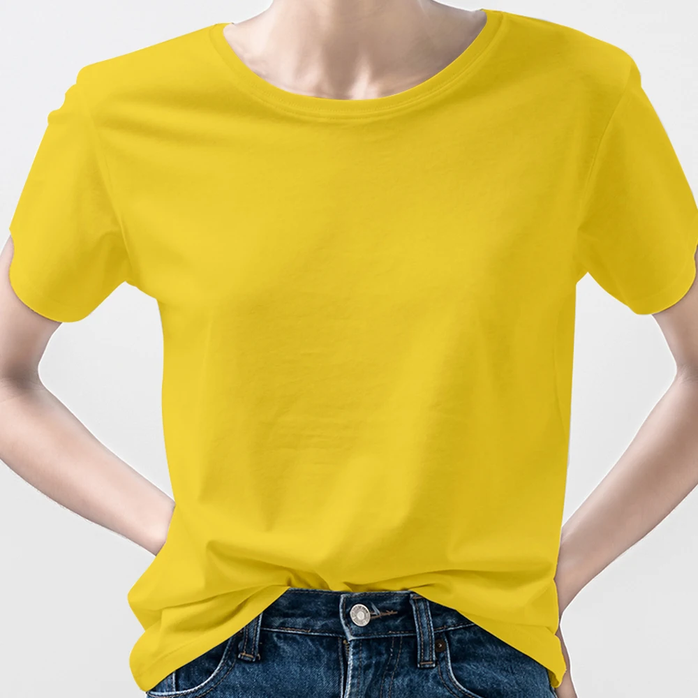 

Yellow T-shirt Women's желтая футболка Creative Kawaii Women T shirt Versatile Pretty Design O-Neck Solid Color T shirts