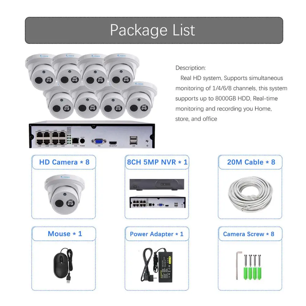 Глаза. sys H.265 8 шт. 5.0MP 2560*1920P IR уличная IP Ночное видение массив Камера CCTV POE HDMI NVR P2P