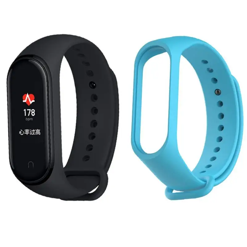 Add Blue Strap CN версия Xiaomi mi смарт-браслет 4 3 цвета AMOLED экран mi Band 4 фитнес-трекер Bluetooth спортивный водонепроницаемый браслет - Цвет: Add Blue Strap