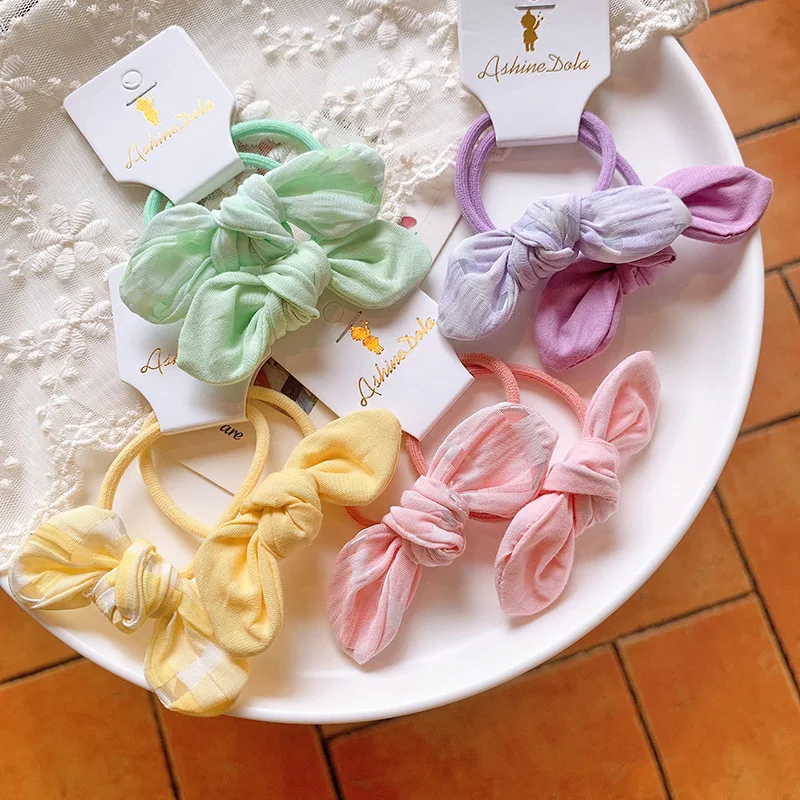 

Новинка, Тканевая резинка для волос карамельных цветов для девочек, милые завязки для волос в клетку с ушками, Детская резинка, головной убо...