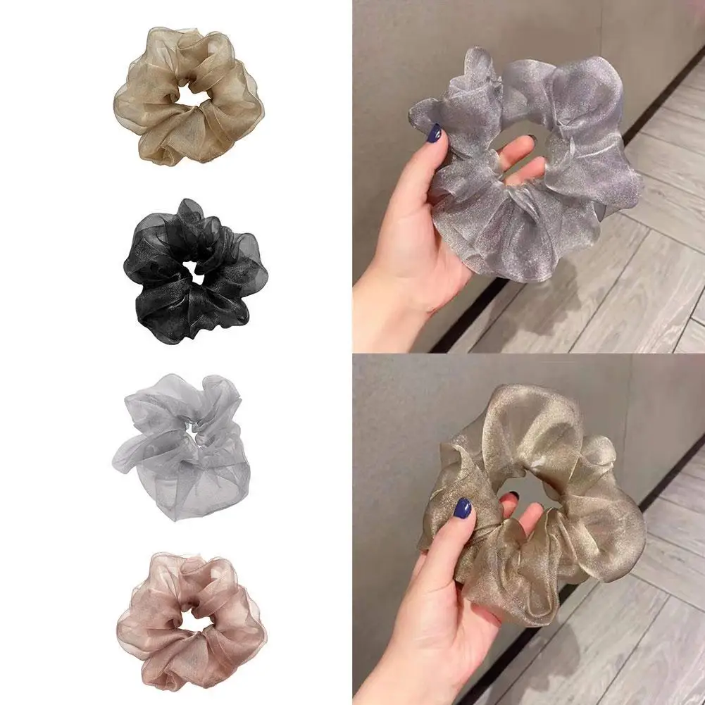 

Super fairy net yarn large intestine ring French pure color pearlescent transparent yarn fat intestine ring adult hair ring