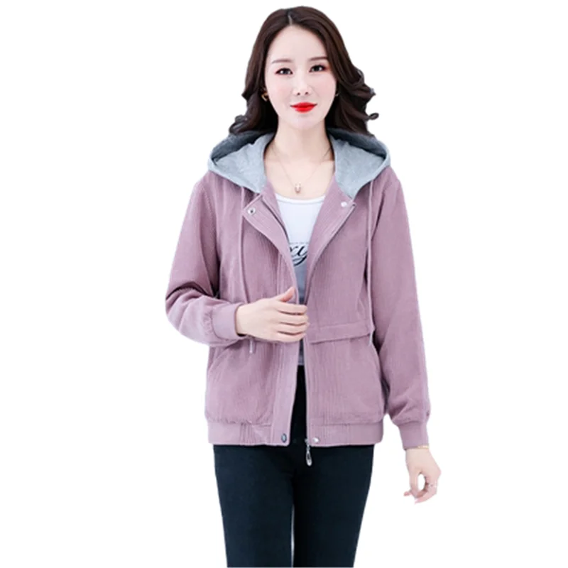 

Short jacket 2021 new women spring and autumn thin jacket jacket fashion temperament hooded corduroy jacket women's clothing 279