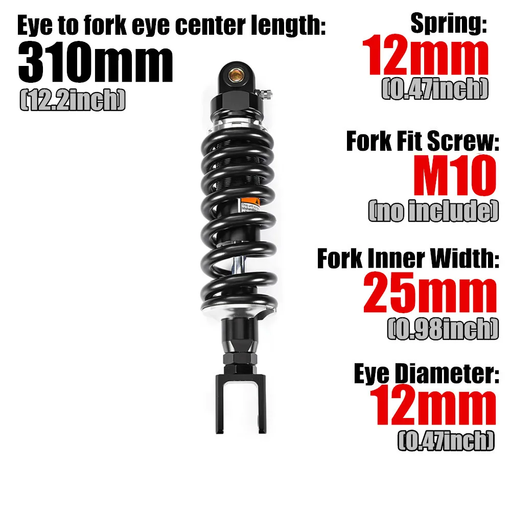 

Strong Spring 12mm Motorcycle Air Shock Absorber Front Suspension Motor Scooter ATV Quad For Head 400kg 900lb 310 320 330 340mm