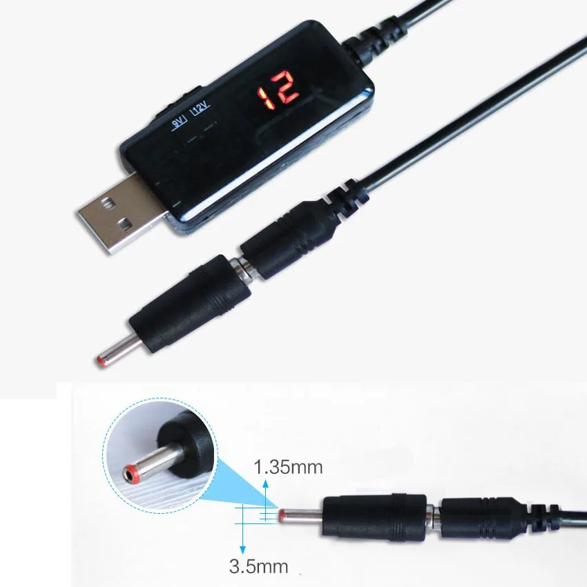 USB Boost Cable 5V Шаг до 9V 12V Регулируемый преобразователь напряжения 1A повышающий вольт
