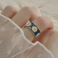 zn fashion korean style flower rings for women punk trendy vintage plum blossom ring small enamel flower finger rings