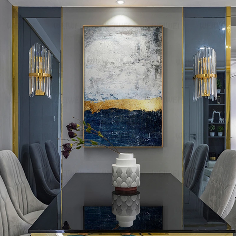 Абстрактная Золотая фольга блочная живопись синий плакат печать Современная