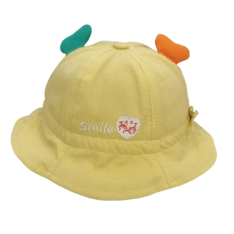 

Toddler Kids Sun Protection Wide Bucket Hat Cute Embroidery Letters Simple Solid Color Foldable Panama Fisherman Cap