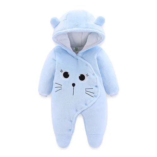 blue cat Одежда для маленьких девочек зимняя толстовка с капюшоном для новорожденных, детские комбинезоны из полиэстера, комбинезон для маленьких мальчиков, верхняя одежда для альпинизма, комбинезон для малышей от 3 месяцев до 12 месяцев - Цвет: blue cat