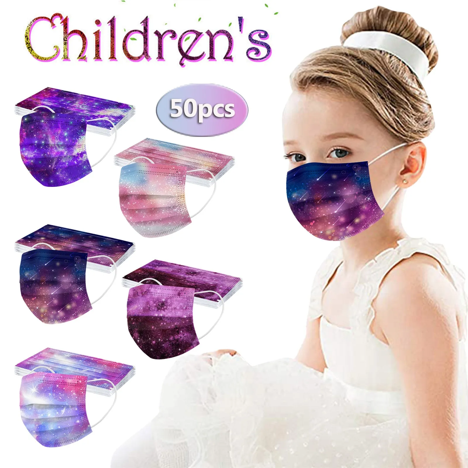 

50pc Child Face Mask Kids Fabric Facial Mask Disposable Mouth Cover Non-woven 3ply Ear Loop Masque Kids Face Mask Mascarilla
