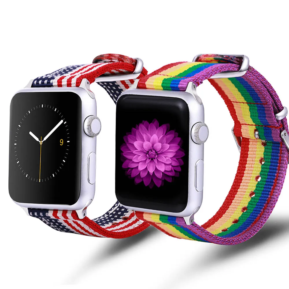 Ремешок нейлоновый для Apple Watch Series SE 6/5/4/3/2/1 Радужный спортивный браслет смарт