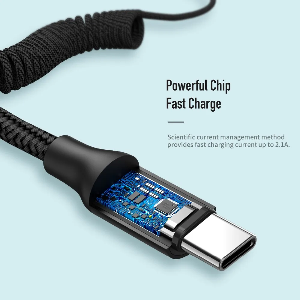 2 шт. USB Type C кабель для автомобиля Выдвижной кудрявый A USB-C устройства быстрого