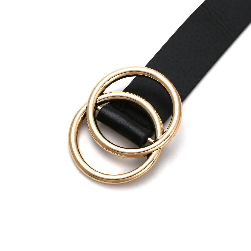 

Za Unique Double Circle Metal Buckle Belts For Women Vintage Hollow Round Maxi Buckles Waist Belt Valentine PU Leather Belt Gift