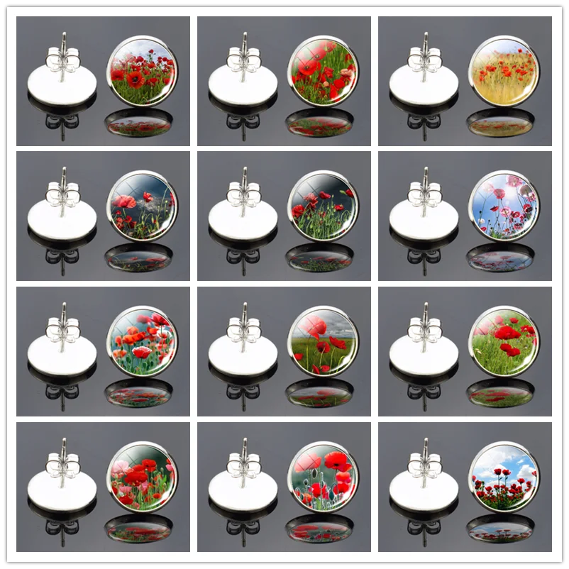 Модные женские серьги посеребренные серьги-гвоздики с кабошоном изображением