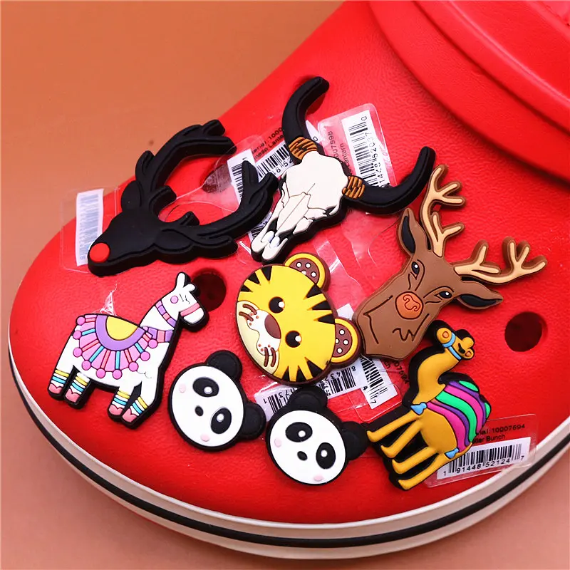 Original PVC Croc Shoe Charms NEW Cartoon Deer Alpaca Panda Tiger Shoes Decorations Accessories for Jibz Kids Party Gifts U198