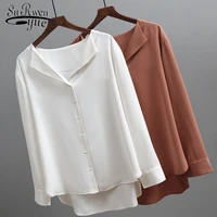2021 fashion long sleeve chiffon blouse women brown white shirts tunics for women office style silk shirt woman blouse 5104 50