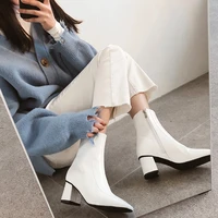 boots leather shoes for winter woman formal wear autumn genuine leather female ankle boots square head thick heel size 33 42