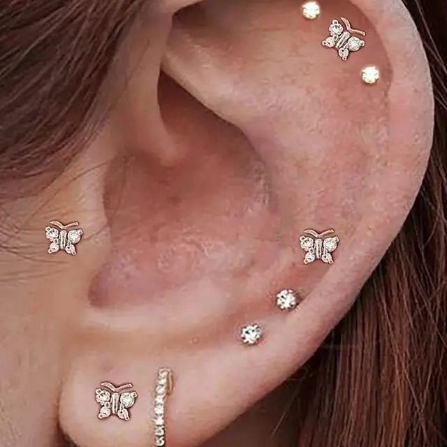 

Minimal minimalist 925 silver jewelry tiny small cz animal 5mm cute lovely butterfly stud earring 925