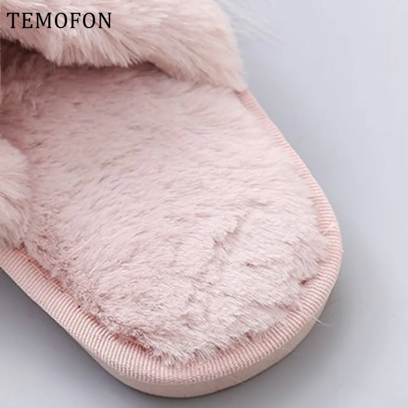 TEMOFON/женские тапочки Домашняя мягкая зимняя обувь Цвет белый розовый Плюшевые