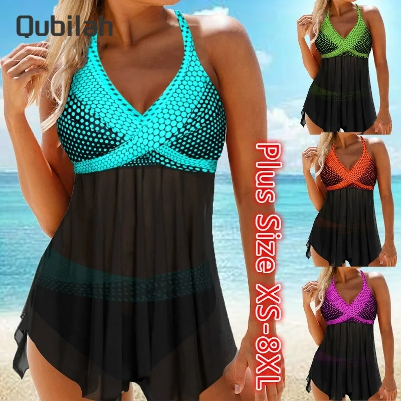 

Women's Bikini Sets 2021Summer Tankini Set Feather Print Swimwear 2Piece Swimsuit High Waist Monokinfemale Beachwear Bathingsuit