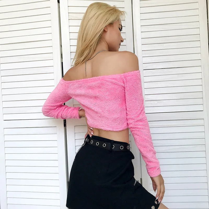 Осень 2019 хит модные свитера Тедди для женщин уличный стиль с открытыми плечами
