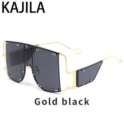 Gold Black Квадратные Солнцезащитные очки Рианны больших размеров, женские солнцезащитные очки с оправой из сплава, трендовые женские очки UV400 oculos de sol feminino 2096 - Цвет линз: Gold Black