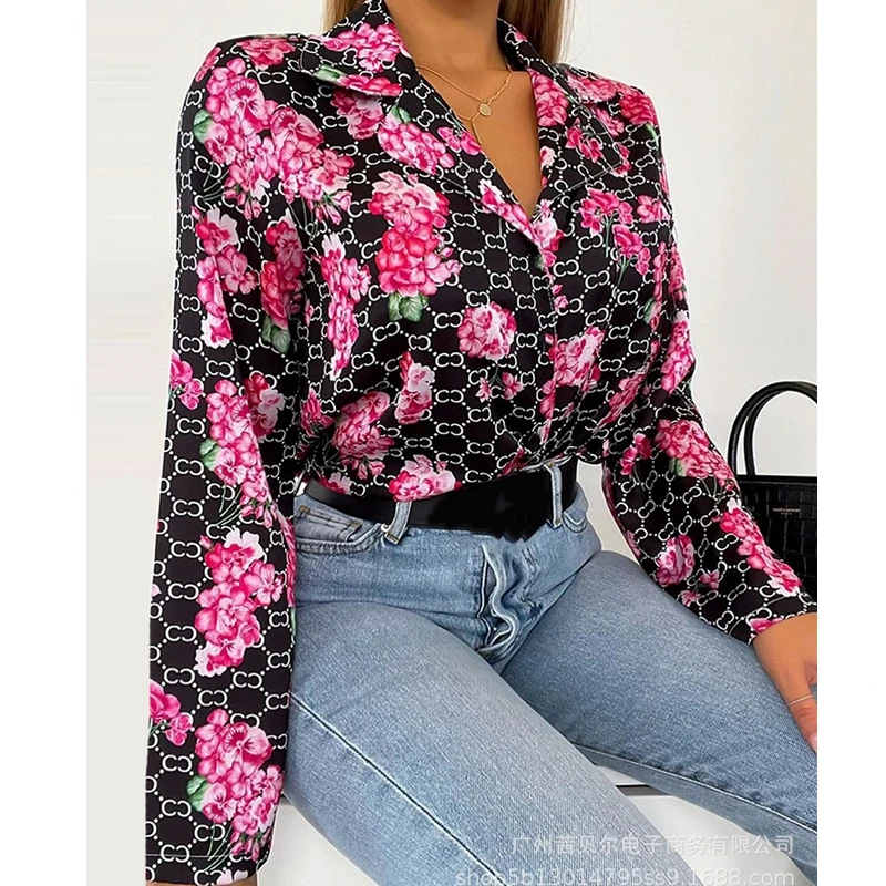 

Рубашки Mandylandy, топы, уличная одежда, облегающие новые черные рубашки, женские повседневные рубашки с длинным рукавом и цветочным принтом, ле...