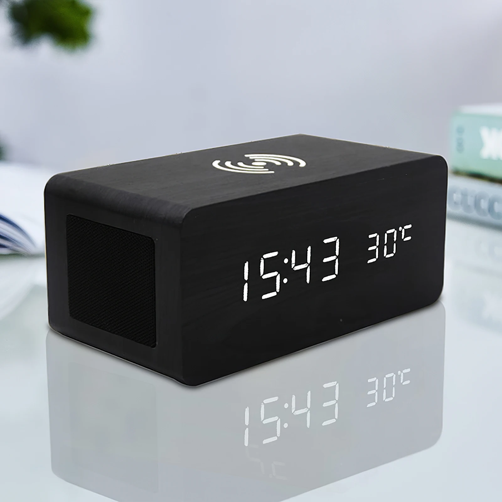 

Alarm Clock Wireless Charging Alarm Clock Wooden Bluetooth Speaker Alarm Clock Bluetooth Speaker Switching Display