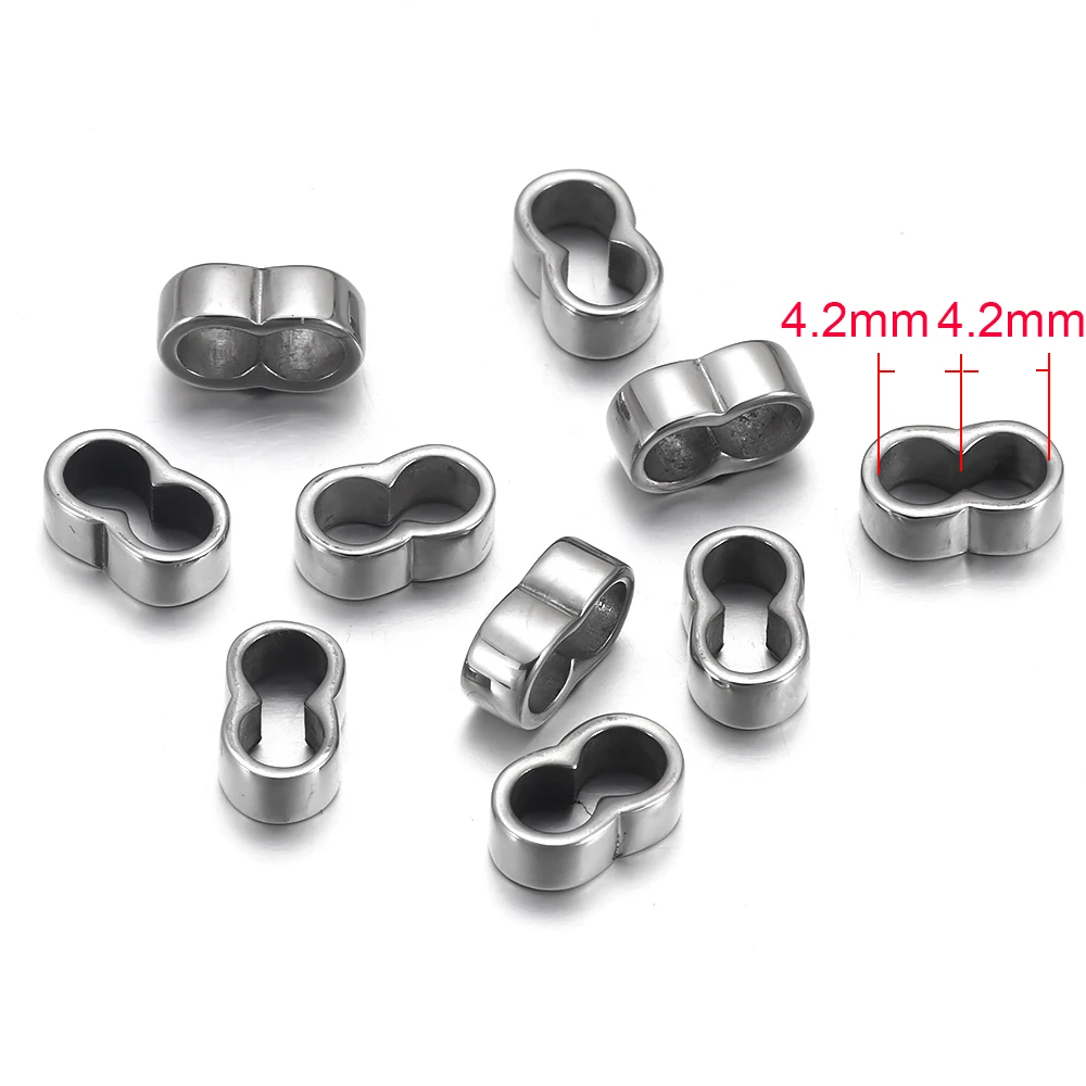 Hole 4mm 10 шт. бусины с двойным отверстием подходят 5 мм 4 мм круглый кожаный шнур разделитель браслета DIY Изготовление ювелирных изделий 316L нержавеющая сталь металлические аксессуары - Цвет: Hole 4mm