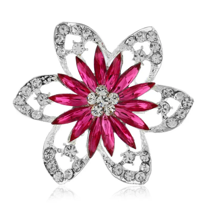 

Hot Acrylic Multicolor Flowers Metal Brooch High Quality Rhinestone Texture Alloy Brooch