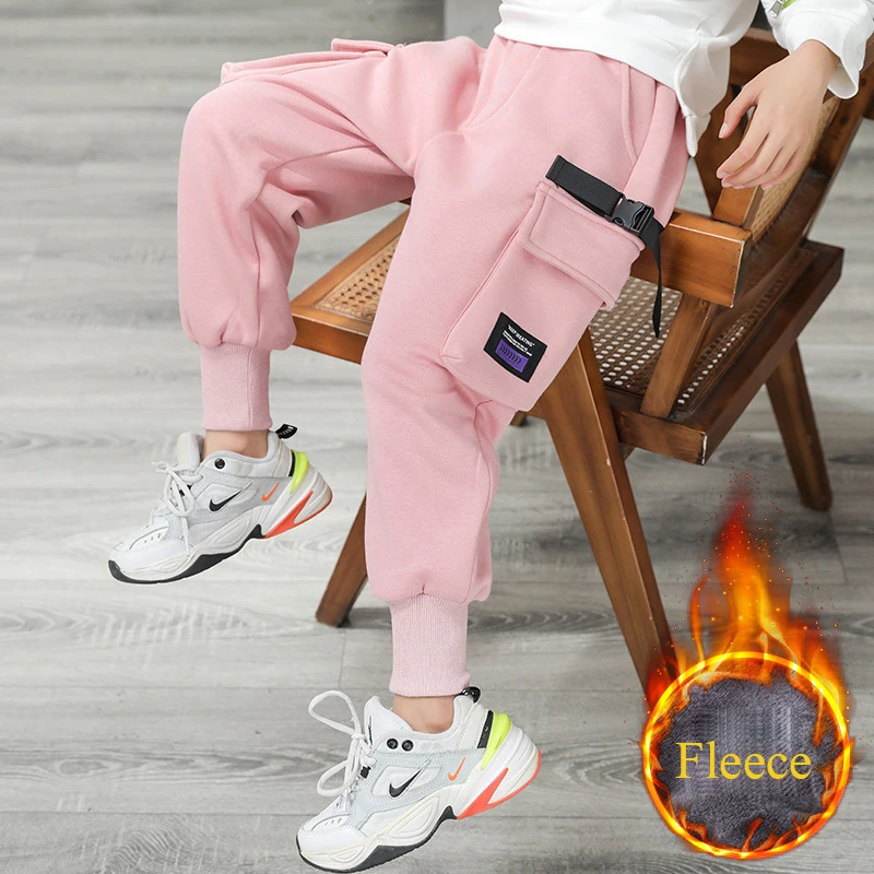 Подростковые штаны для девочек брюки карго новинка зимы 2020 Детские флисовые