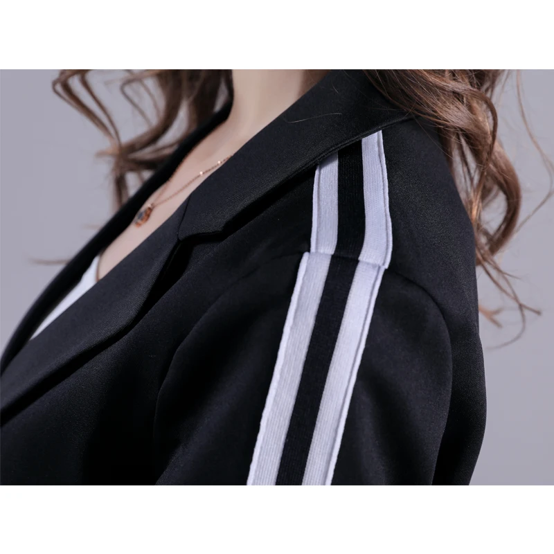 Черный Повседневный Блейзер Свободное пальто женский длинный стиль