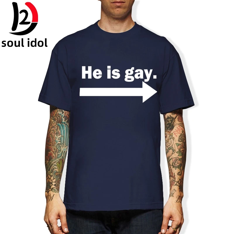 

D2 Summer HE IS GAY Printed Men Short Sleeve T Shirt Funny Fashion Style Round Neck Letters 100% Cotton Tshirt Wholesale